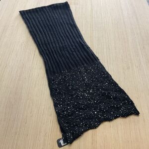 Avenue Black Ribbed Sequenced Knitted Scarf Classy New